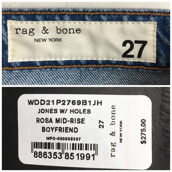 Rag & Bone Rosa Mid-Rise Boyfriend Relaxed Fit Denim Jeans In Jones Wash Size 31 - Picture 12 of 17